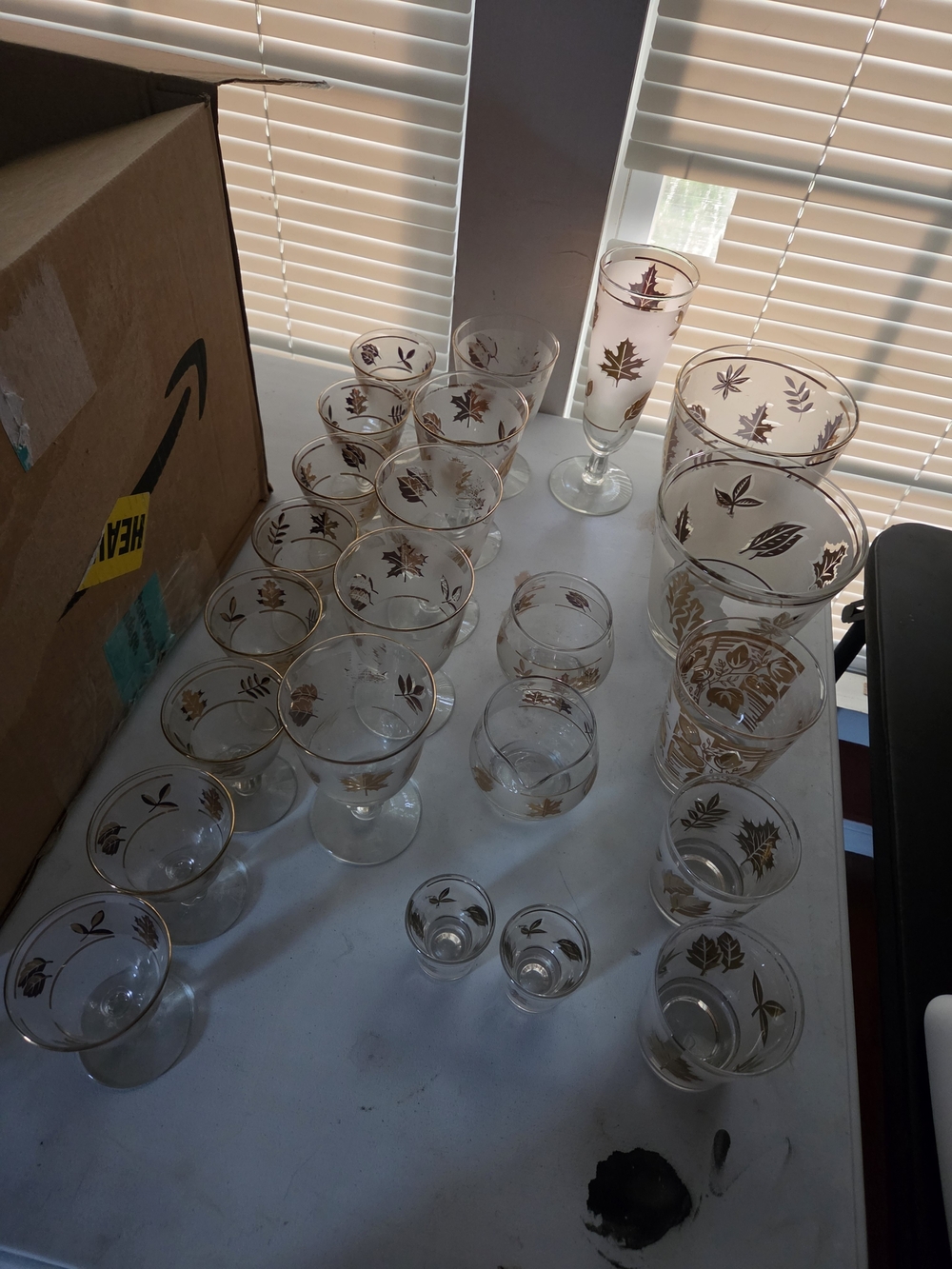 Vintage Libbey Gold Leaf Etched Glassware Set - Assorted Stemware